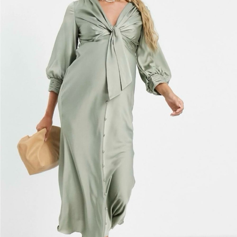 Maternity satin tie front midi dress